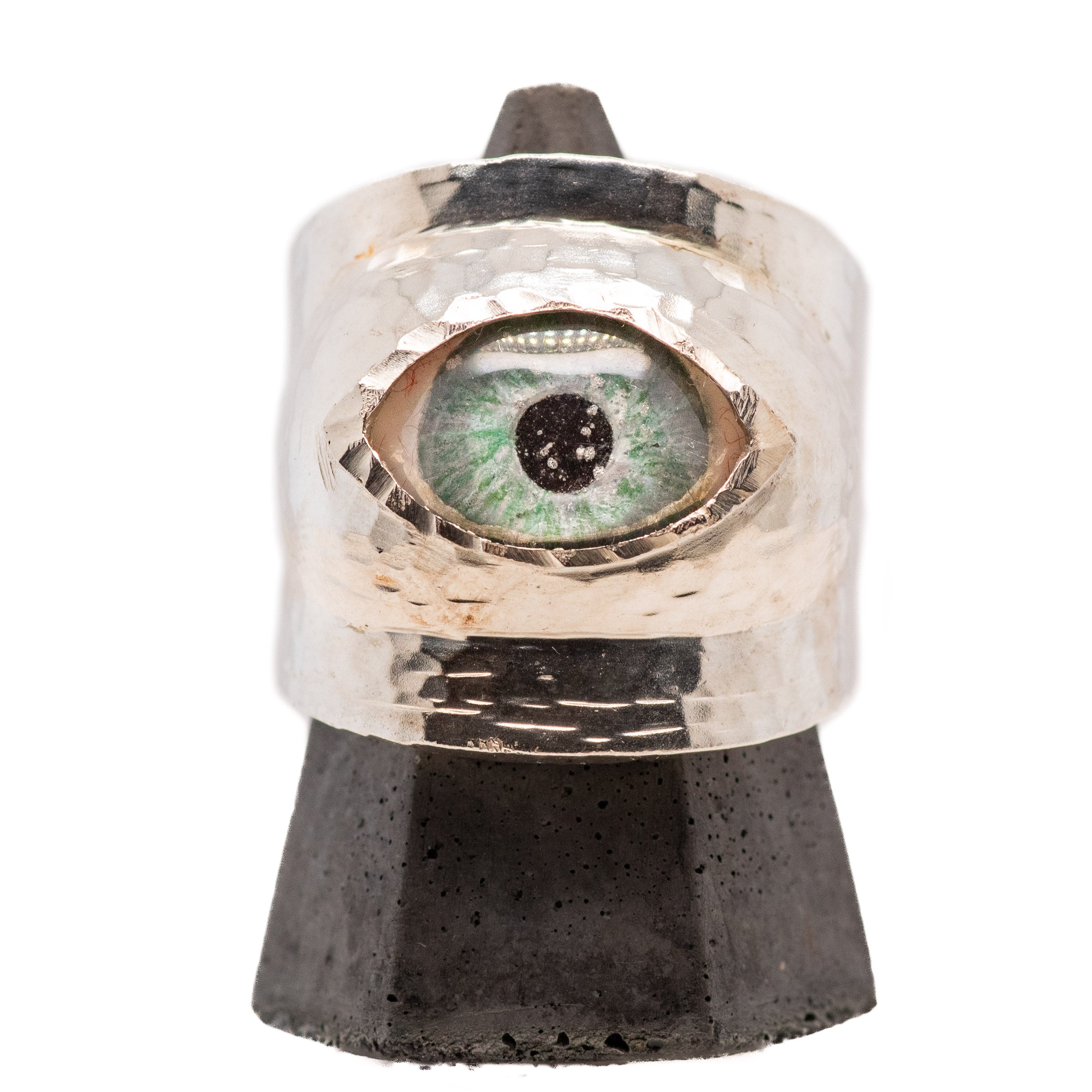 Thorns & Roses Hand Painted Green Silver Eye Ring – Eyeba