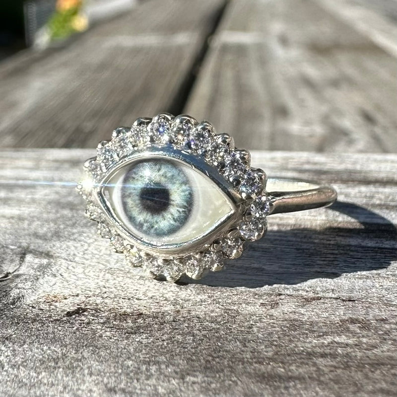 Custom Mini Eye Ring with moissanite halo