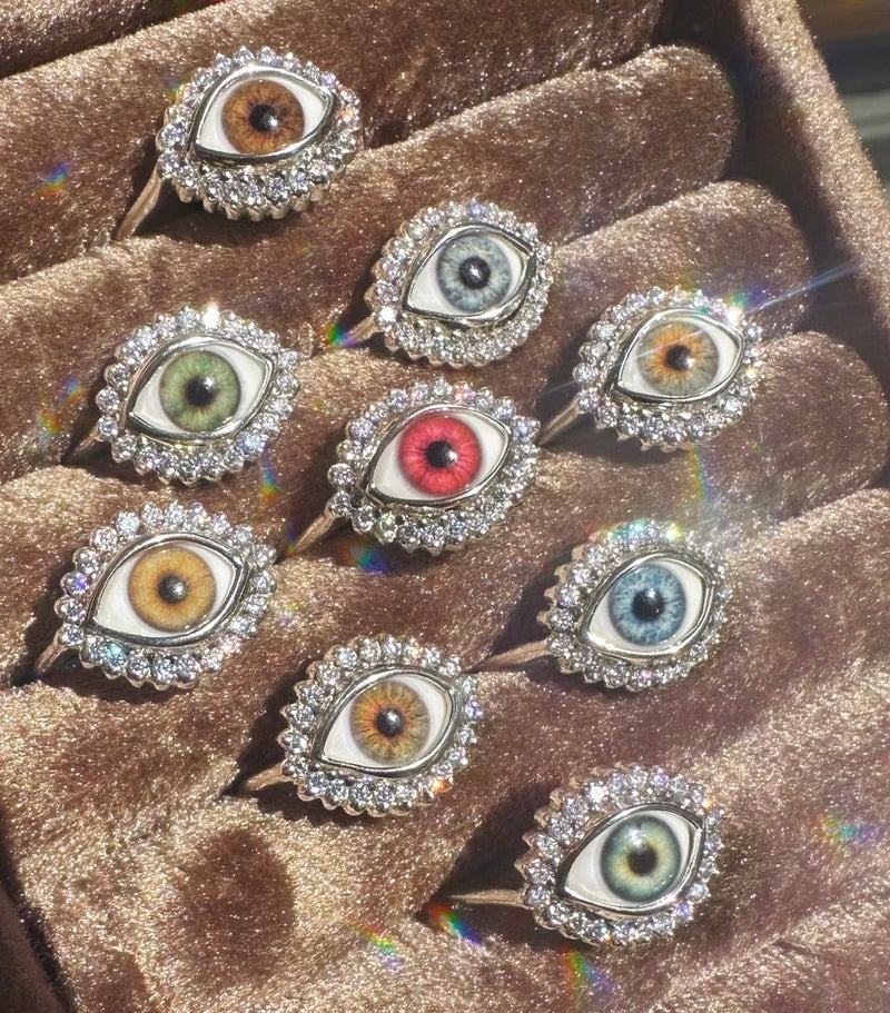 Custom Mini Eye Ring with moissanite halo