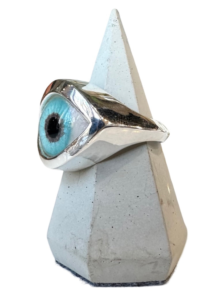 Hand Painted light Blue Silver Eye Ring