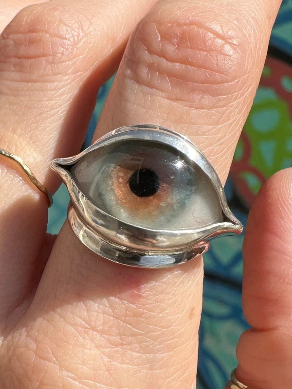 Handmade Painted Eye Ring - sz 6.25
