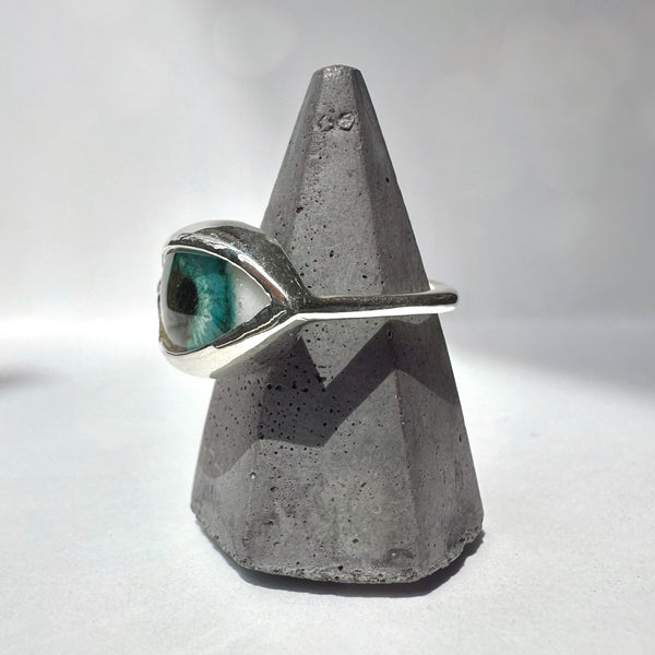 Hand Painted Turquoise and brown Silver Dali Eye Ring