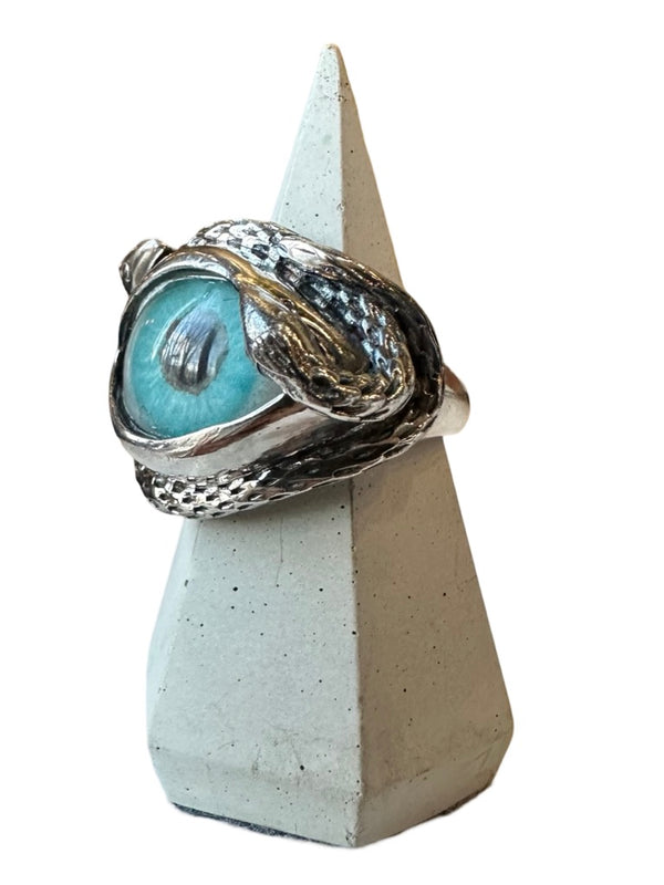 Hand Painted Teal Ojo De Medusa Eye Ring