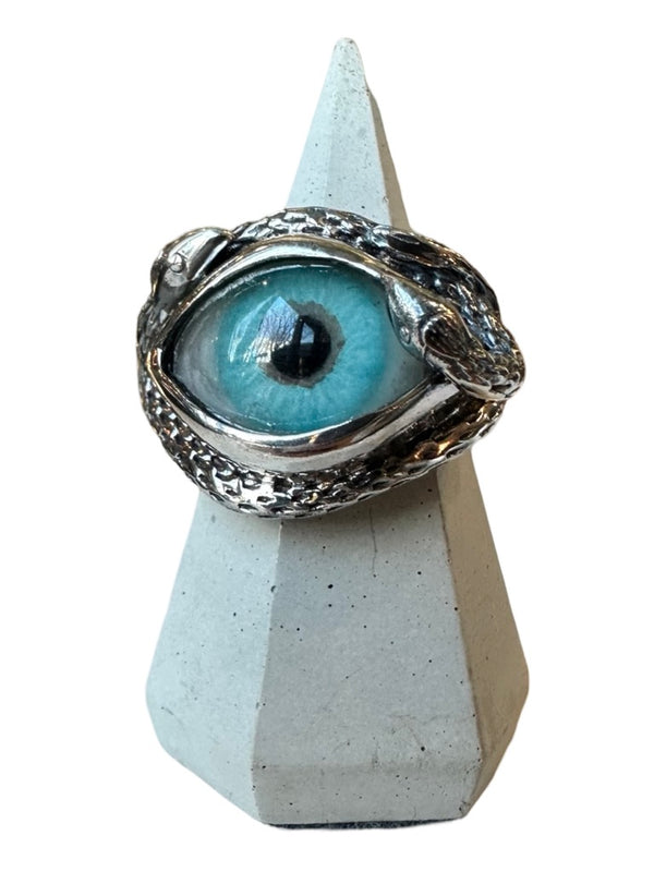 Hand Painted Teal Ojo De Medusa Eye Ring