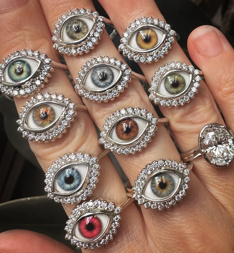 Custom Mini Eye Ring with moissanite halo