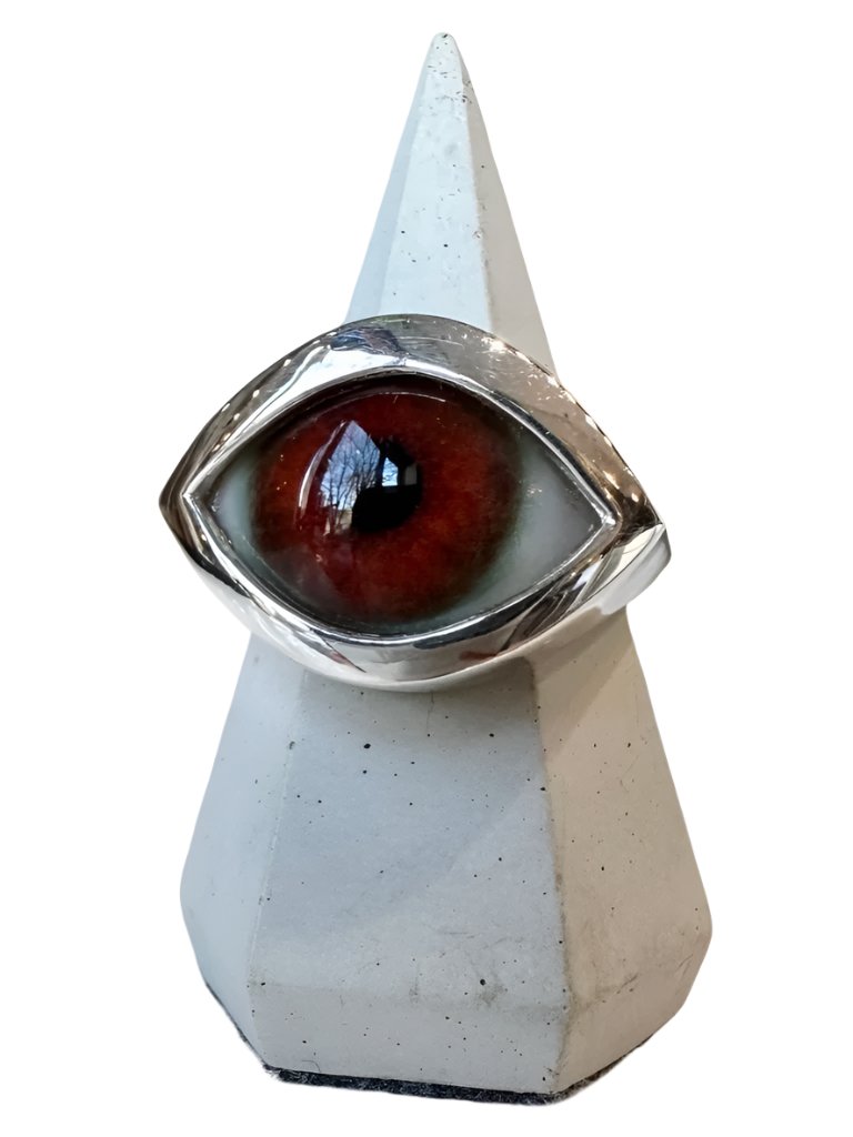 Hand Painted reddish brown Silver Eye Ring