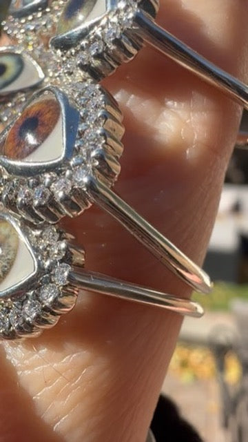 Custom Mini Eye Ring with moissanite halo