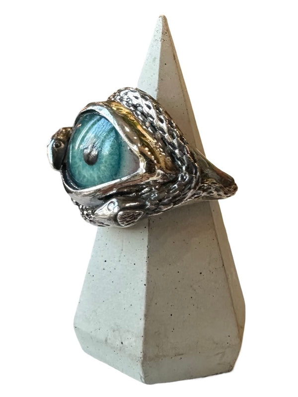 Hand Painted blue teal Ojo De Medusa Eye Ring