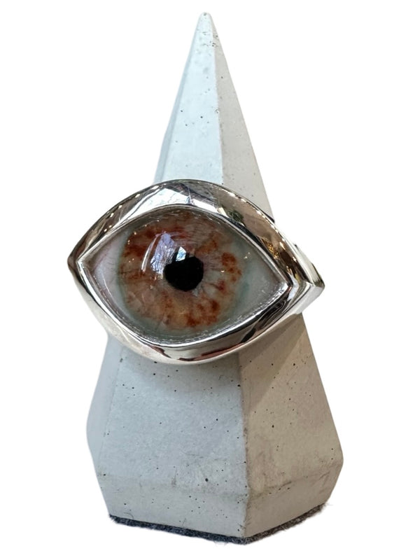 Hand Painted light brown Silver Eye Ring