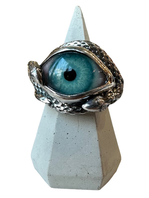 Hand Painted blue teal Ojo De Medusa Eye Ring