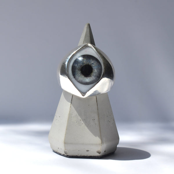 Hand Painted Blue Silver King Eye Ring