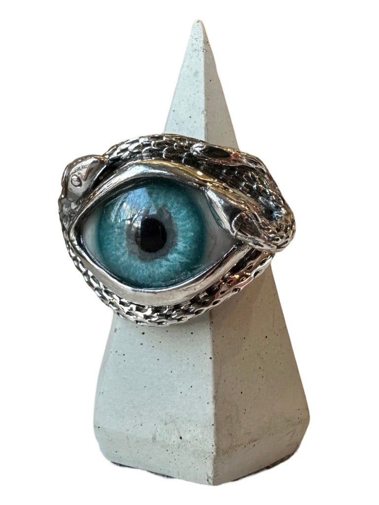 Hand Painted Teal Ojo De Medusa Eye Ring