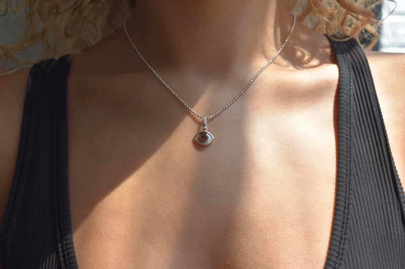 Brown Silver Mini Eye Pendant