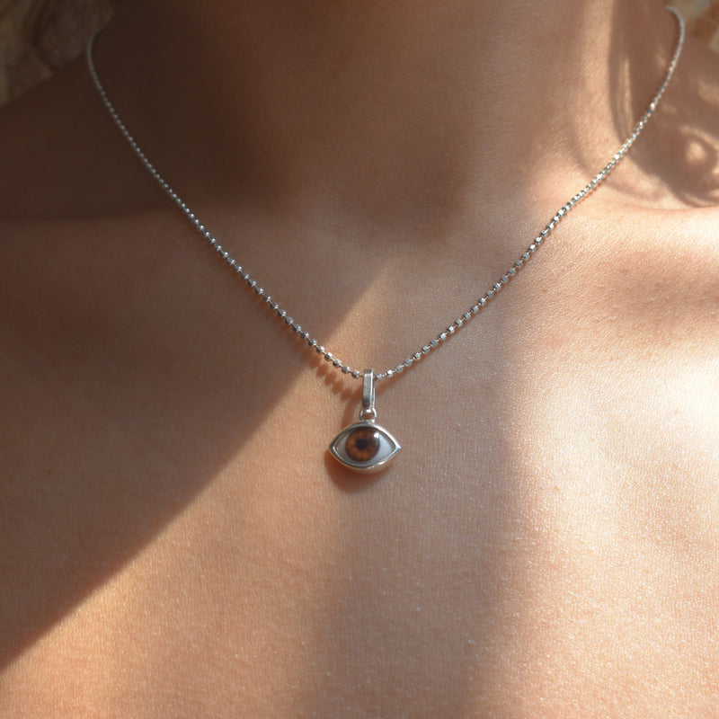 Brown Silver Mini Eye Pendant
