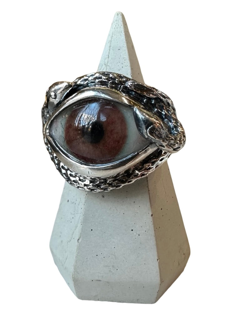 Hand Painted Brown Ojo De Medusa Eye Ring