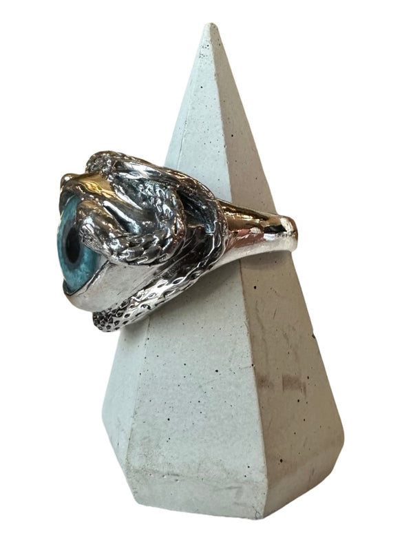 Hand Painted Teal Ojo De Medusa Eye Ring