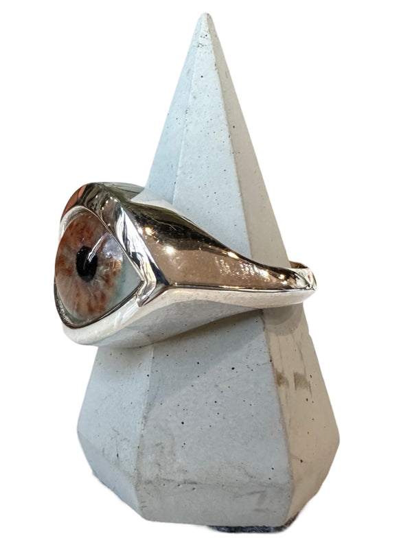 Hand Painted light brown Silver Eye Ring