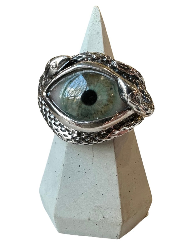 Hand Painted light green blue Ojo De Medusa Eye Ring