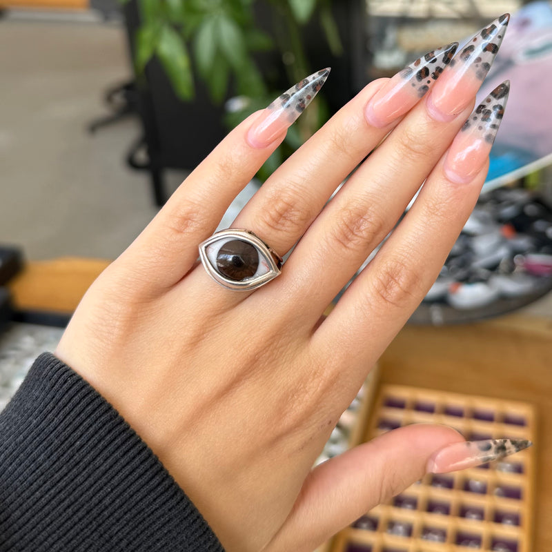 Hand Painted brown Silver Skeleton Eye Ring
