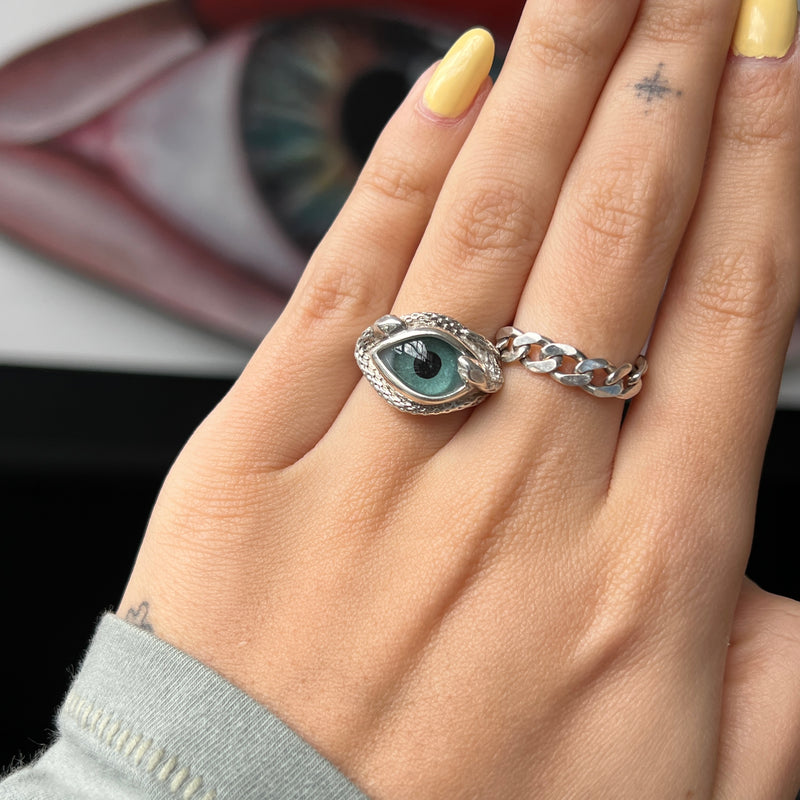 Hand Painted Turquoise Ojo De Medusa Small Eye Ring