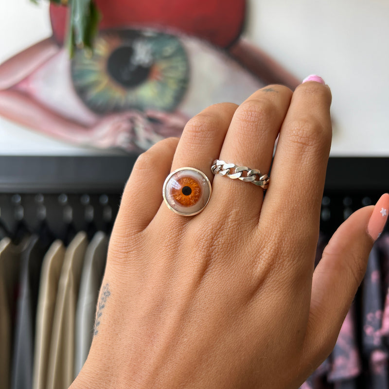 Hand Painted Orange Eye Candy Silver Ring