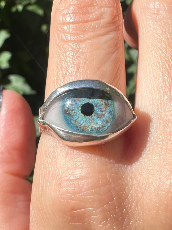 Handmade Hand Painted Eye Ring - sz 10