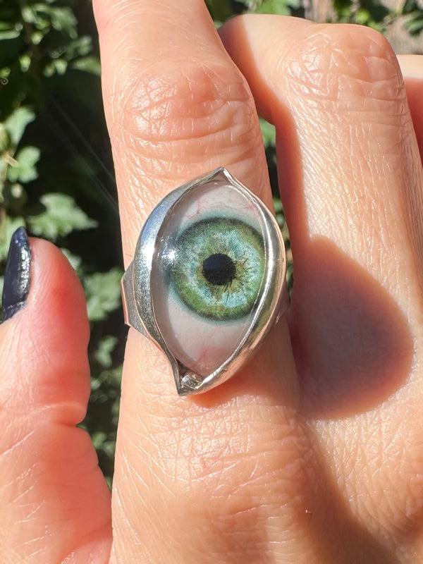 Handmade Hand Painted Eye Ring - sz 8
