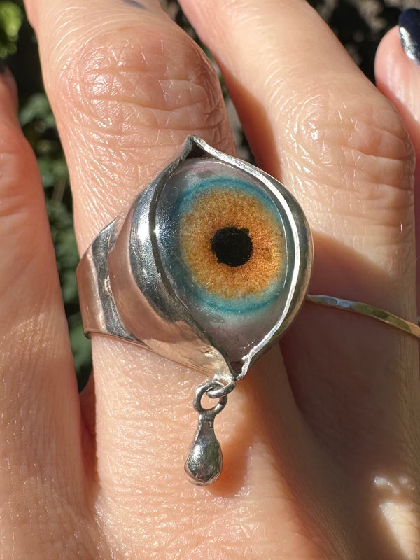 Handmade Hand Painted Eye Ring - sz 6.25