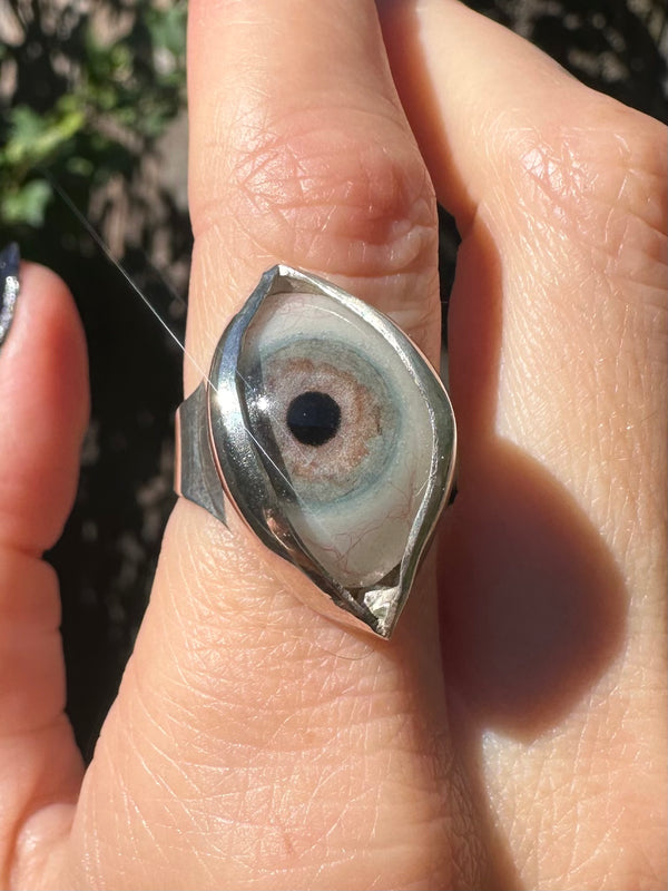 Handmade Hand Painted Eye Ring - sz 6.75
