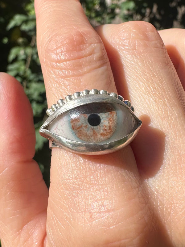 Handmade Hand Painted Eye Ring - sz 8