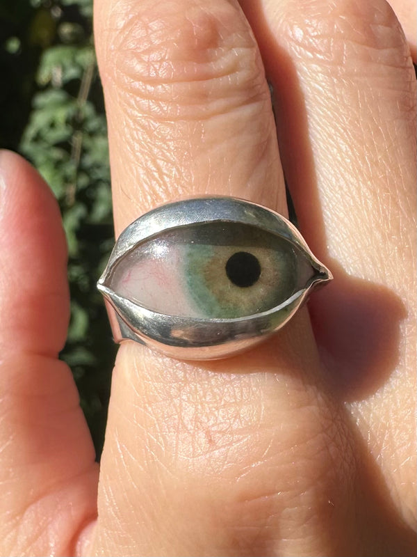 Handmade Hand Painted Eye Ring - sz 10.25