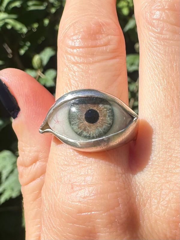 Handmade Hand Painted Eye Ring - sz 11