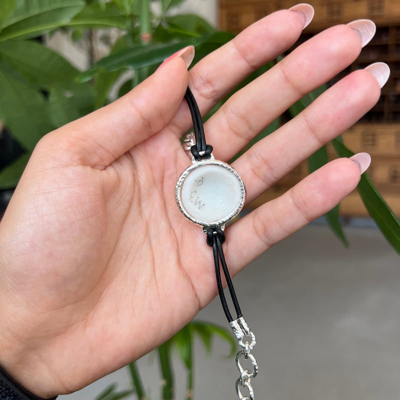 Hand Painted Green Silver Leather Eye Bracelet