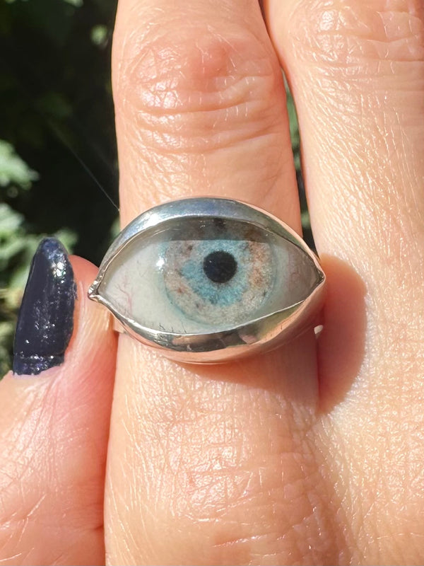 Handmade Hand Painted Eye Ring - sz 11