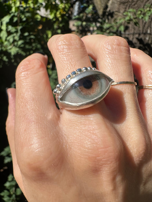 Handmade Hand Painted Eye Ring - sz 9.5