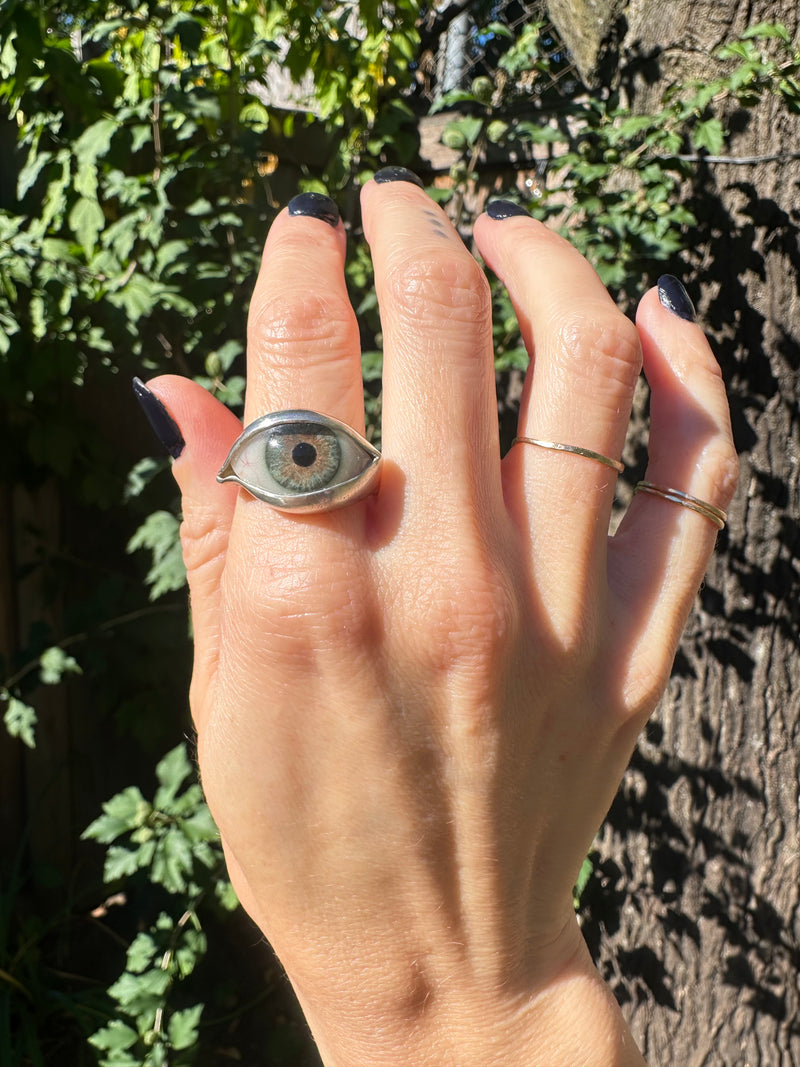 Handmade Hand Painted Eye Ring - sz 11