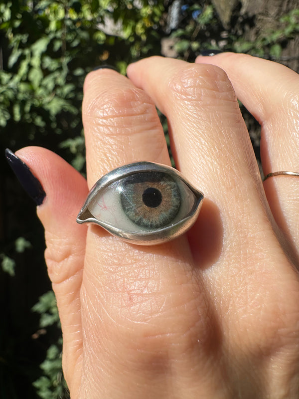 Handmade Hand Painted Eye Ring - sz 11