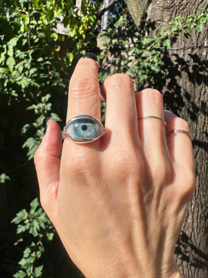 Handmade Hand Painted Eye Ring - sz 10