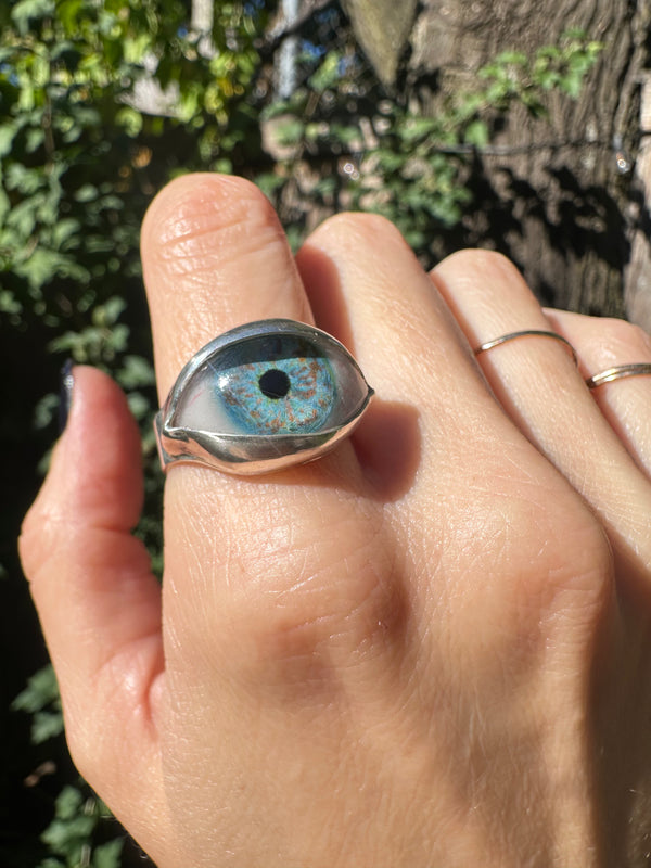 Handmade Hand Painted Eye Ring - sz 10