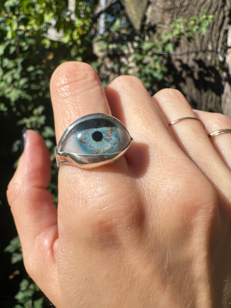 Handmade Hand Painted Eye Ring - sz 10