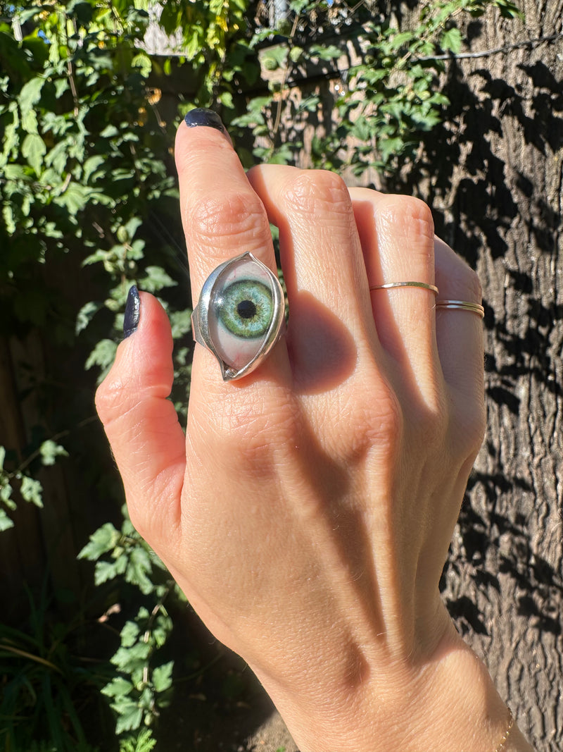 Handmade Hand Painted Eye Ring - sz 8