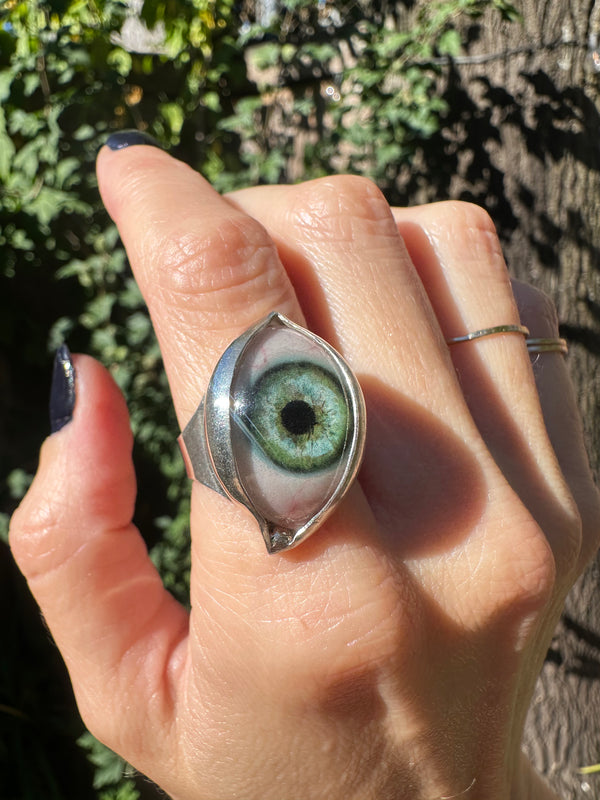 Handmade Hand Painted Eye Ring - sz 8