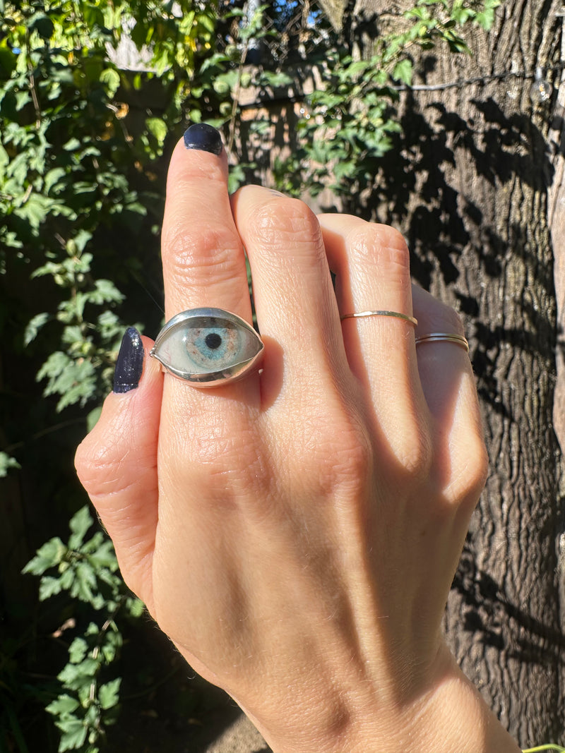 Handmade Hand Painted Eye Ring - sz 11