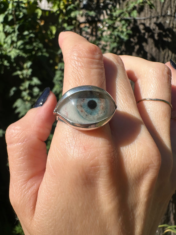 Handmade Hand Painted Eye Ring - sz 11