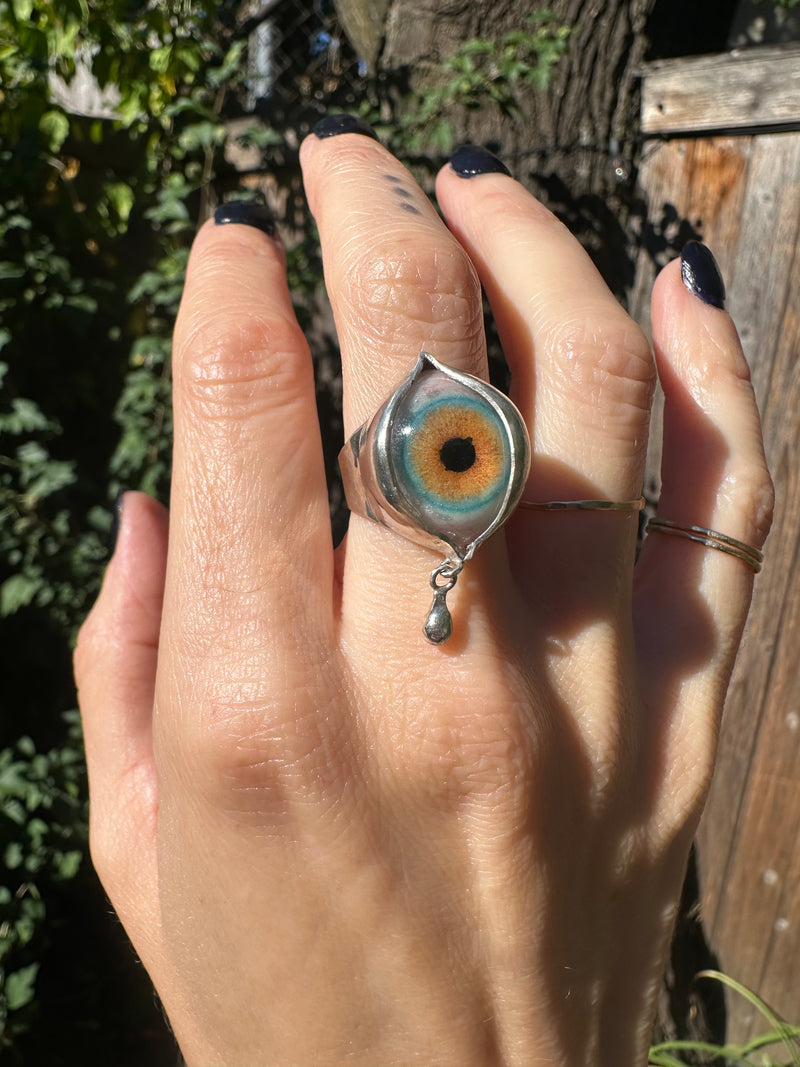 Handmade Hand Painted Eye Ring - sz 6.25