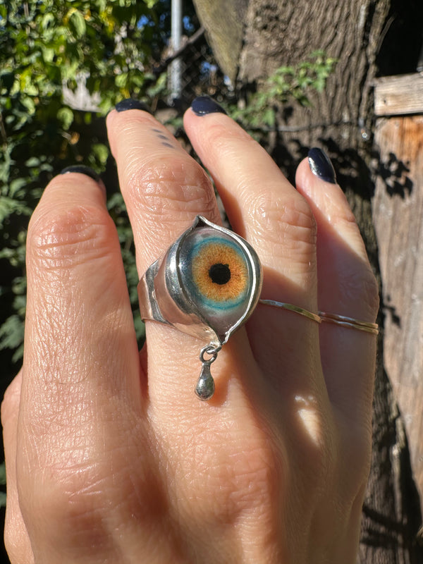 Handmade Hand Painted Eye Ring - sz 6.25