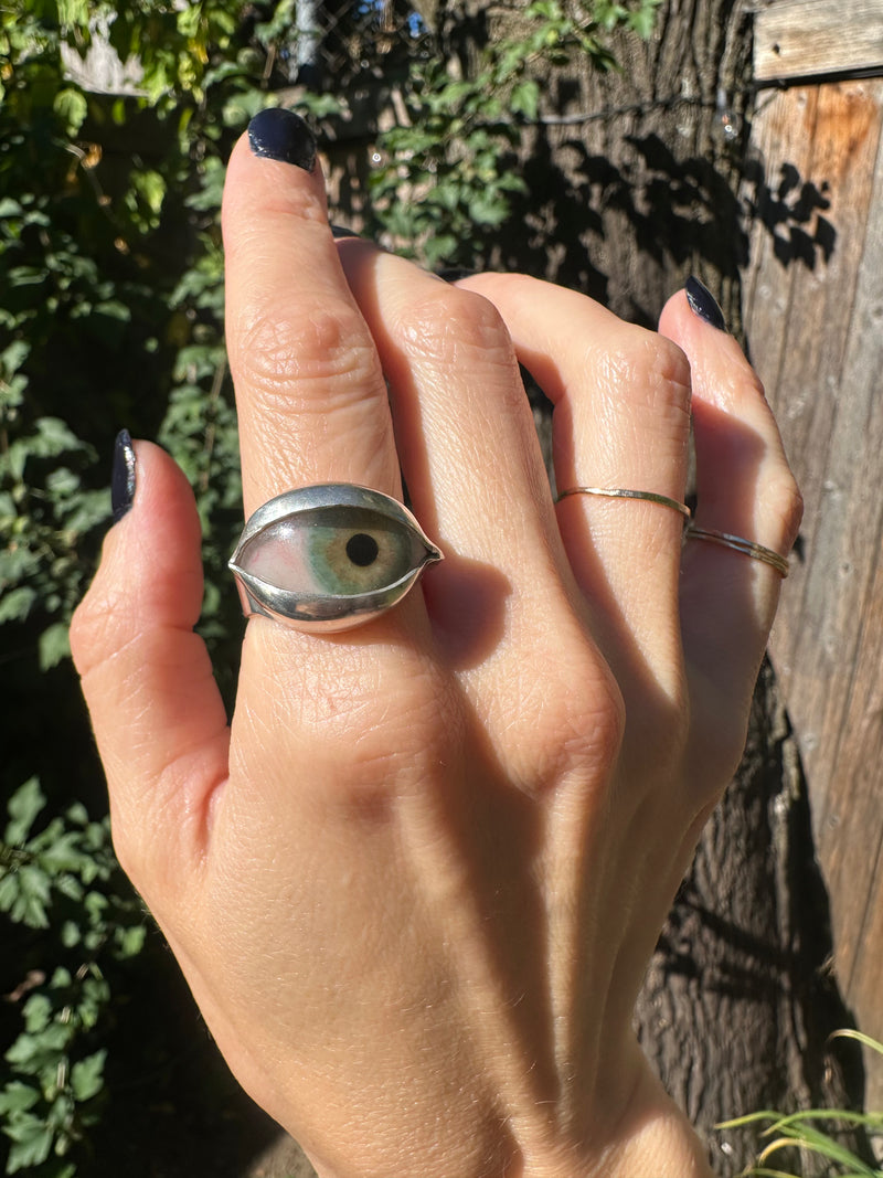 Handmade Hand Painted Eye Ring - sz 10.25