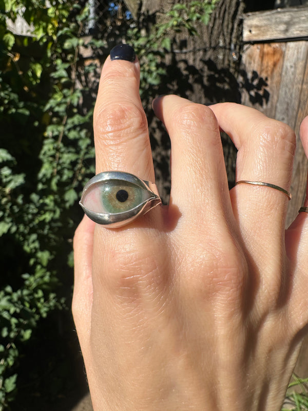 Handmade Hand Painted Eye Ring - sz 10.25