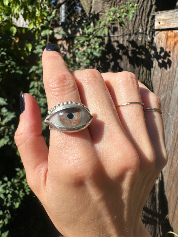 Handmade Hand Painted Eye Ring - sz 8