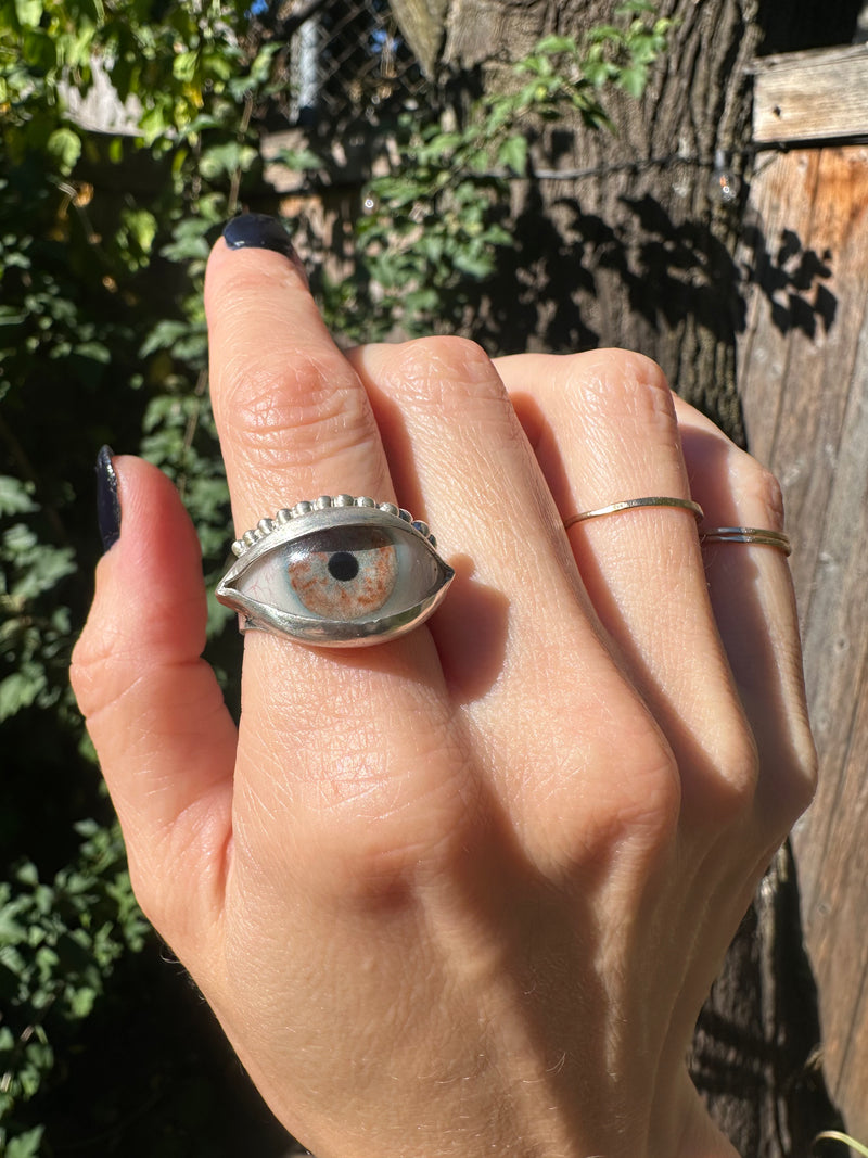 Handmade Hand Painted Eye Ring - sz 8